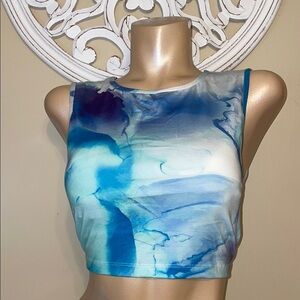 Laundry Shelli Segal large top cropped athletic Athleisure tank Tie-Dye Top Blue